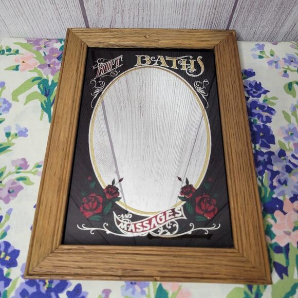 Vintage Hensley Hot Baths and Massages Mirror Art, 8x11 - Picture 1 of 3